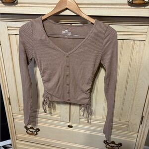 Hollister Women's Button Down Ribbed Top - Brown